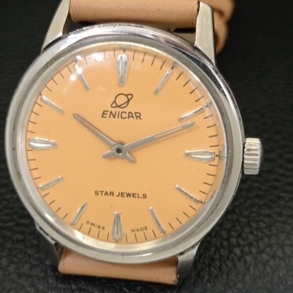 Vintage 1990 Enicar Automatic Mens Silver Watch & Orange accents - Picture 3 of 9